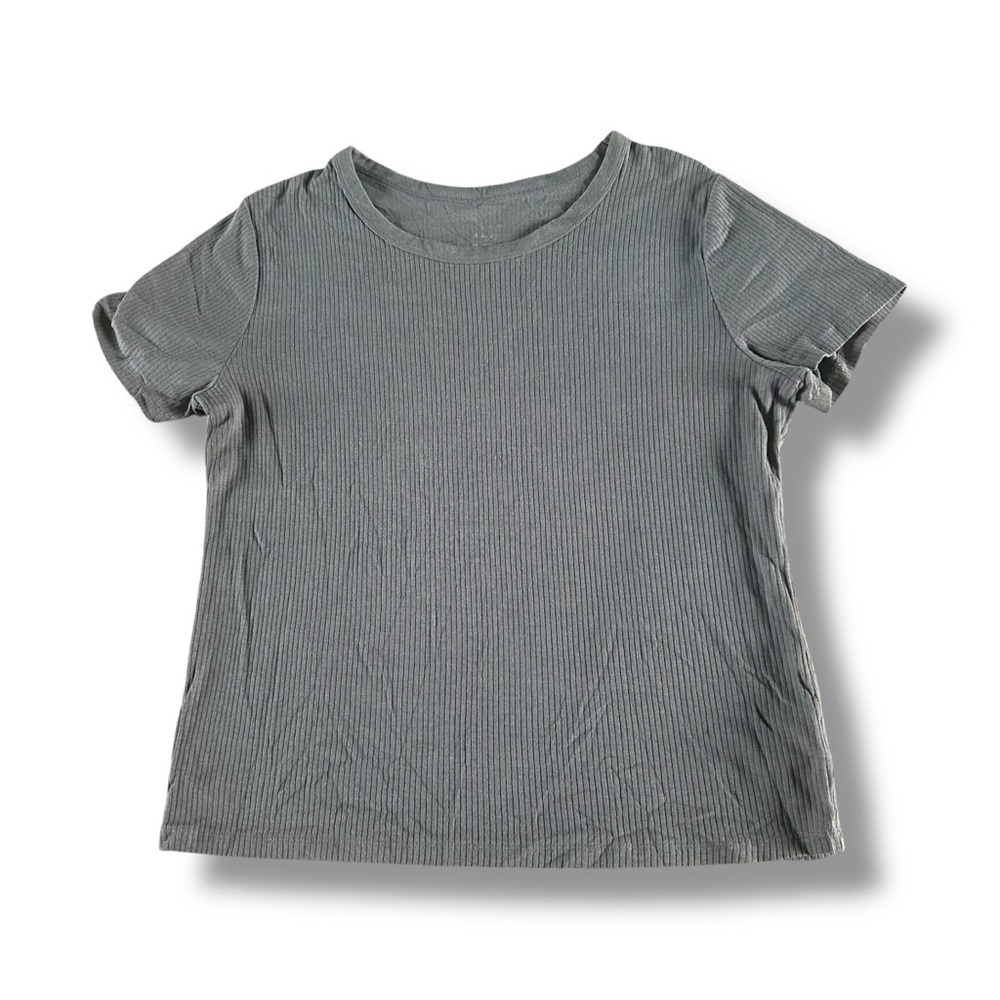 [a new day] Ribbed Gray Short Sleeve Tee